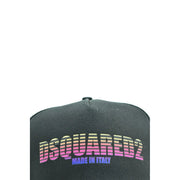 Schwarze Dsquared2 Herren-Snapback-Cap aus Baumwolle im Used-Look mit auffälligem pink-gelbem Farbverlauf-Logodruck