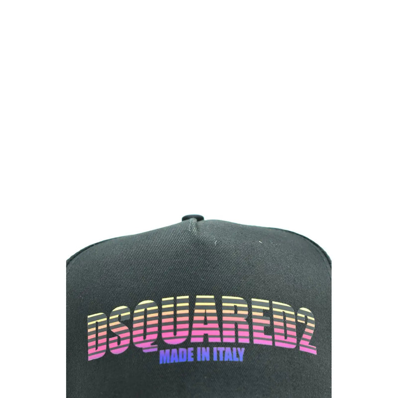 Schwarze Dsquared2 Herren-Snapback-Cap aus Baumwolle im Used-Look mit auffälligem pink-gelbem Farbverlauf-Logodruck