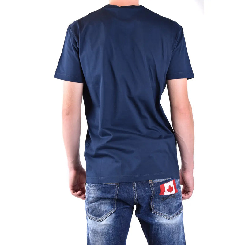 Marineblaues Baumwoll-T-Shirt von Dsquared2 für Herren mit kurzen Ärmeln und einem Aufnäher der kanadischen Flagge auf der Gesäßtasche.