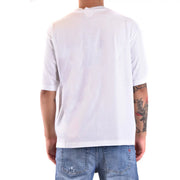 Weißes Herren-T-Shirt von Dsquared2 aus atmungsaktiver Baumwolle mit Rundhalsausschnitt und kurzen Ärmeln.