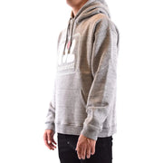 Dsquared2 Herren-Hoodie aus grauer Baumwolle mit weißem rechteckigem Logo und roter und schwarzer Schrift auf der Vorderseite