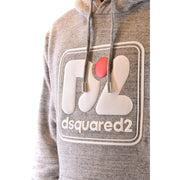 Grauer melierter Baumwoll-Hoodie mit auffälligem weißen und korallenfarbenen dsquared2-Logo auf der Vorderseite für Herren