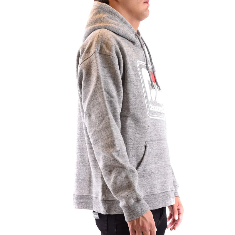 Dsquared2 Herren-Kapuzenpullover aus grauer Baumwolle mit weißem und rotem Logo auf der Brust aus meliertem Stoff