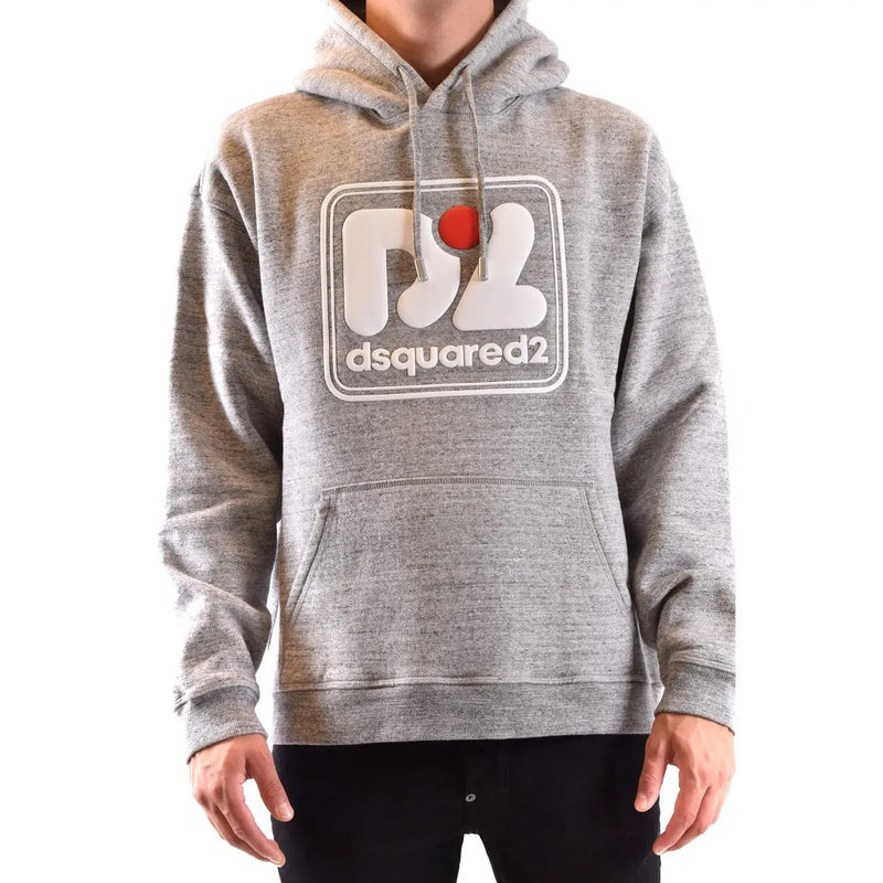Dsquared2 Herren-Kapuzenpullover aus grauer Baumwolle mit weißem und rotem Logo auf der Brust aus meliertem Stoff