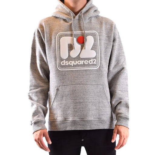Dsquared2 Herren-Kapuzenpullover aus grauer Baumwolle mit weißem und rotem Logo auf der Brust aus meliertem Stoff