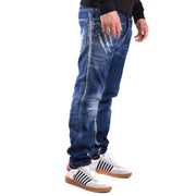 Dunkelblaue, schmal geschnittene Jeans im Used-Look mit sichtbaren weißen Nähten aus Baumwoll-Elastan von Dsquared2