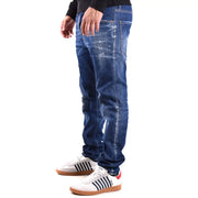 Dsquared2 Herrenjeans, blau, Used-Look, schmale Passform, Baumwoll-Elastan mit verwaschenen Details und Fransen
