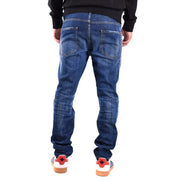 Dunkelblaue, schmal geschnittene Dsquared2 Herrenjeans aus Baumwoll-Elastan mit dezentem Used-Look und Used-Details