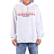 Weißer Baumwoll-Kapuzenpullover für Herren von Dsquared2 mit einem Logo in Regenbogenfarben mit Farbverlauf und dem Aufdruck „Made with love“.