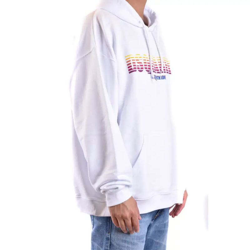 Dsquared2 Herren-Sweatshirt, weiß, Baumwolle, Kapuze, bedruckt mit farbenfrohem Farbverlauf auf der Brust