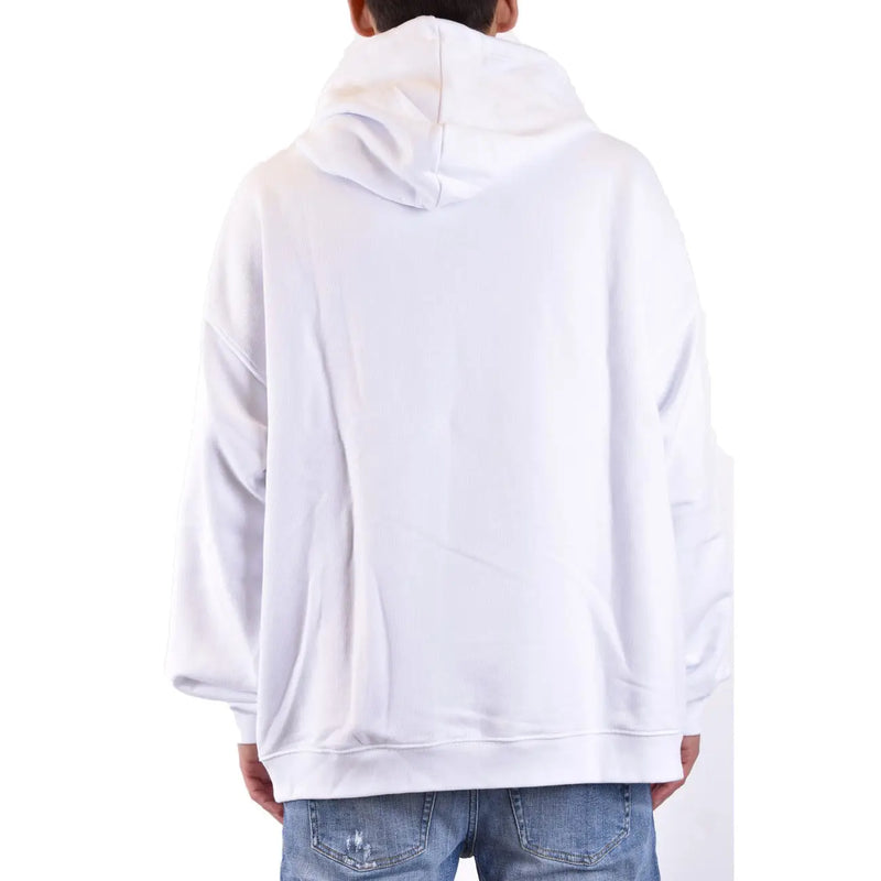 Dsquared2 men sweatshirt white cotton hooded print with oversized fit and ribbed cuffs