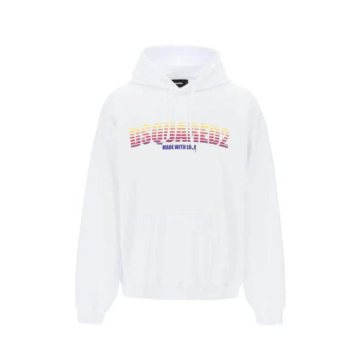 Dsquared2 men sweatshirt white cotton hooded print with a rainbow gradient logo and made with love text