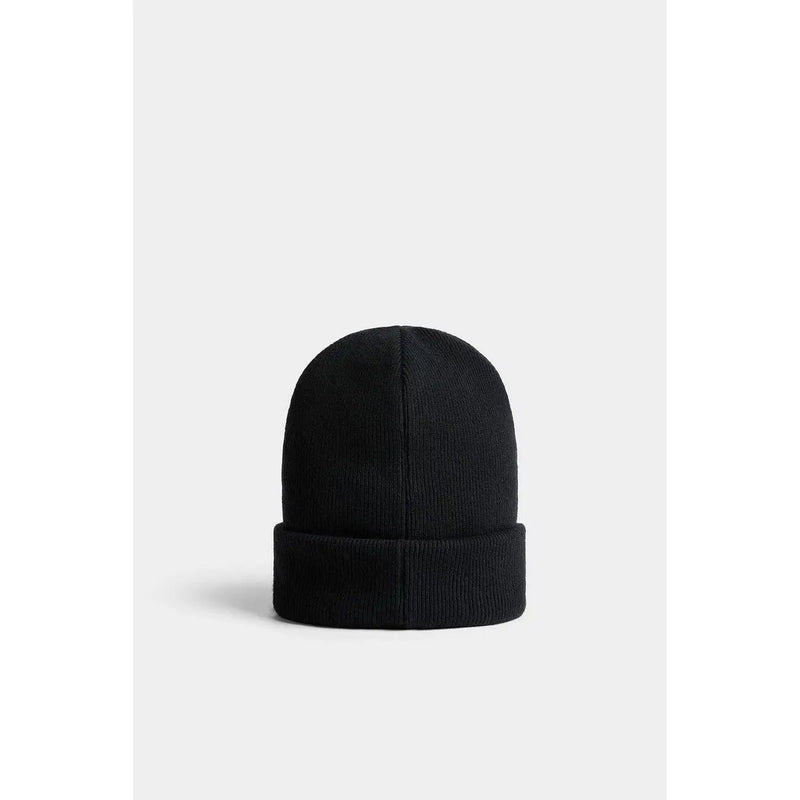 Schwarze, gerippte Wollmütze mit umgeschlagenem Bündchen und Dsquared2-Logoprint für Herbst und Winter