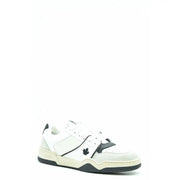 Dsquared2 Herrenschuhe, weiß und schwarz, niedrigtop Sneaker mit Obermaterial aus Wildleder, perforierter Zehenkappe und schwarzem Ahornblatt-Logo