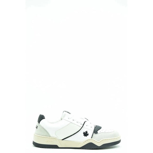 Dsquared2 multicolor print leather sneakers for men in white and black with subtle maple leaf logo and clean stitching details