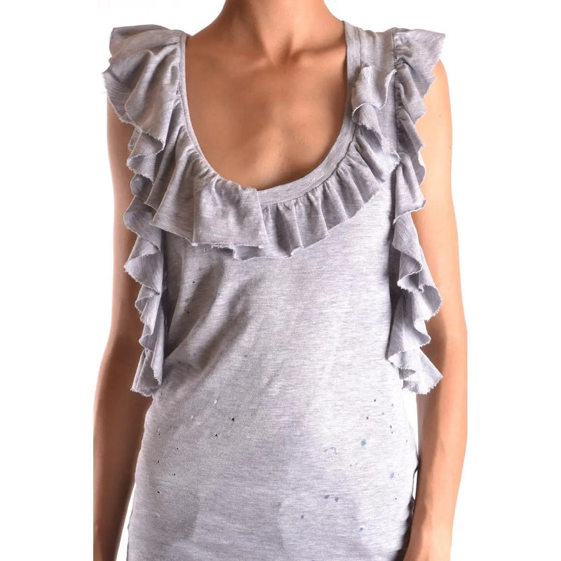 Dsquared2 Damen-Tanktop top graues, ärmelloses Baumwoll-Elastan-Kleid mit Rüschenstruktur und Rundhalsausschnitt