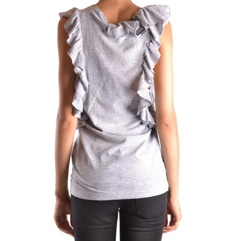 Dsquared2 Damen-Tanktop top Graues, ärmelloses Baumwoll-Elastan-Top mit mehrlagigen Rüschen an den Schultern und strukturiertem Stoff