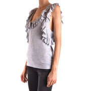 Dsquared2 Damen-Tanktop top Graues, ärmelloses Baumwoll-Elastan-Top mit mehrlagigem Rüschenstoff und strukturiertem Muster an einer Schulter