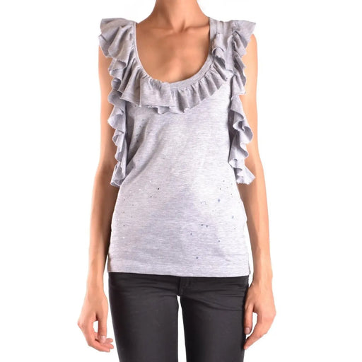 Dsquared2 Damen-Tanktop top Ärmelloses Kleid aus grauem Baumwoll-Elastan mit gestuften Rüschen an den Schultern und dezenten Glitzerpartikeln