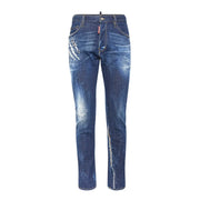 Dsquared2 Used-Look-Jeans für Herren aus dunkelblauem, abgenutztem Denim mit verwaschenen Stellen und Rissen, Vorderansicht