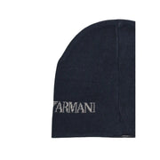 Armani Beanie EA7 Acrylmütze für Herren in Dunkelblau mit dezenter silberner Stickerei, Vorderansicht
