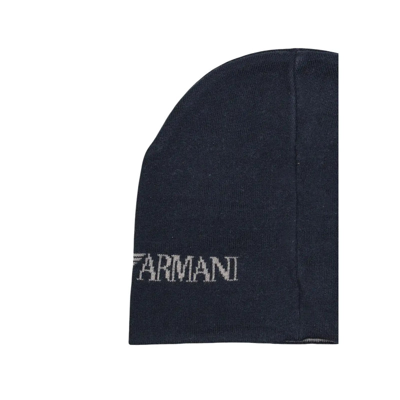 Armani Beanie EA7 Acrylmütze für Herren in Dunkelblau mit dezenter silberner Stickerei, Vorderansicht