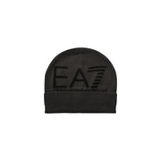 EA7-Mütze für Herren aus schwarzem Strick mit passender EA7-Logostickerei, Vorderansicht