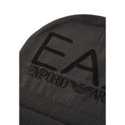 Emporio Armani ea7 Beanie für Herren aus dunkelgrauem Strickstoff mit markantem, schwarz gesticktem Logo, Vorderansicht