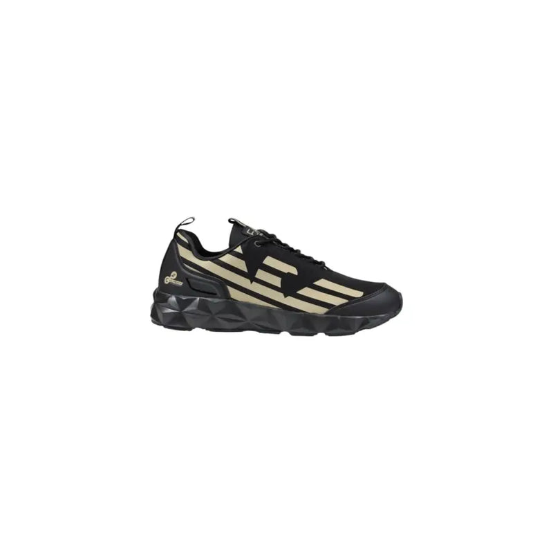 EA7 Herren-Sportschuh in Schwarz und Beige mit schwarzen und beigen Streifen und einer profilierten Gummisohle für sportliche Aktivitäten