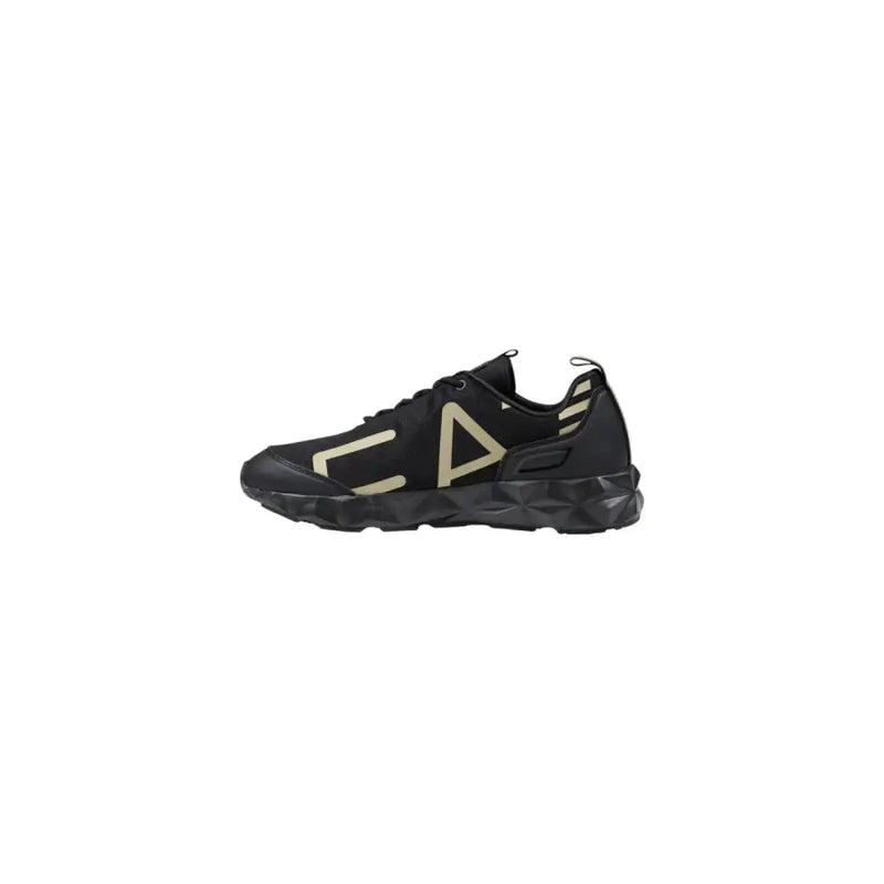EA7 Herren-Sneaker in Schwarz-Beige mit goldenen, geometrischen Logo-Akzenten und einer profilierten, klobigen Sohle