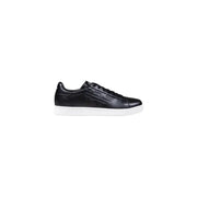Ea7 schwarze Herren-Lederschuhetop Sneaker mit weißer Gummisohle und geprägtem Adlerlogo an der Seite