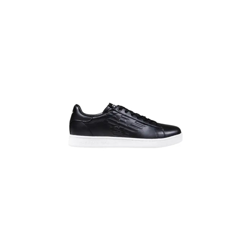Ea7 schwarze Herren-Lederschuhetop Sneaker mit weißer Gummisohle und geprägtem Adlerlogo an der Seite