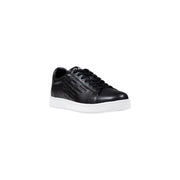 Ea7 schwarze Herren-Lederschuhetop Sneaker mit weißer Gummisohle und geprägtem Logo an der Seite