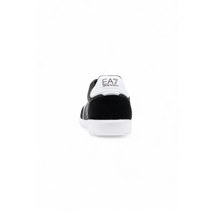 Ea7 black leather slip on sneakers for men with black and white suede upper and rubber sole
