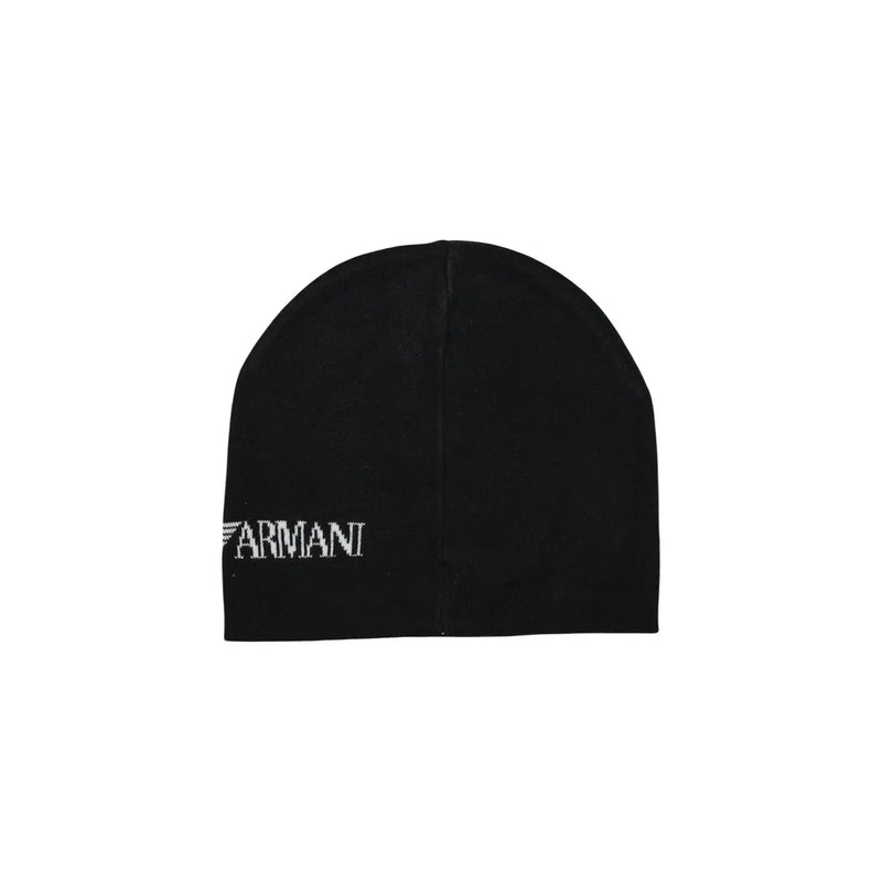 Armani Beanie EA7 für Herren in Schwarz mit weißem, gesticktem Logo, Vorderansicht