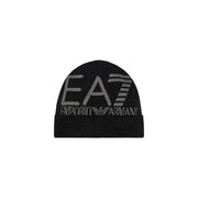 Ea7 Schwarze Strickmütze für Herren mit grauem Emporio Armani EA7-Logo, Vorderansicht
