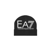 Emporio Armani Strickmütze EA7 für Herren in Schwarz mit weißem Logo und Emporio Armani Stickerei, Vorderansicht