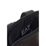 Ea7 Emporio Armani Umhängetasche für Damen aus schwarzem, strukturiertem Leder mit Reißverschlussdetails, Vorderansicht