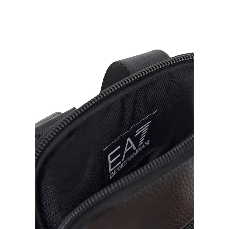 Ea7 Emporio Armani Umhängetasche für Damen aus schwarzem, strukturiertem Leder mit Reißverschlussdetails, Vorderansicht