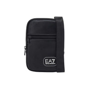 Ea7 Schwarze Umhängetasche für Damen aus genarbtem Leder mit weißem Logo-Patch und verstellbarem Riemen, Vorderansicht