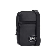 Ea7 Schwarze Umhängetasche für Damen aus genarbtem Leder mit weißem Logo-Patch und verstellbarem Riemen, Vorderansicht