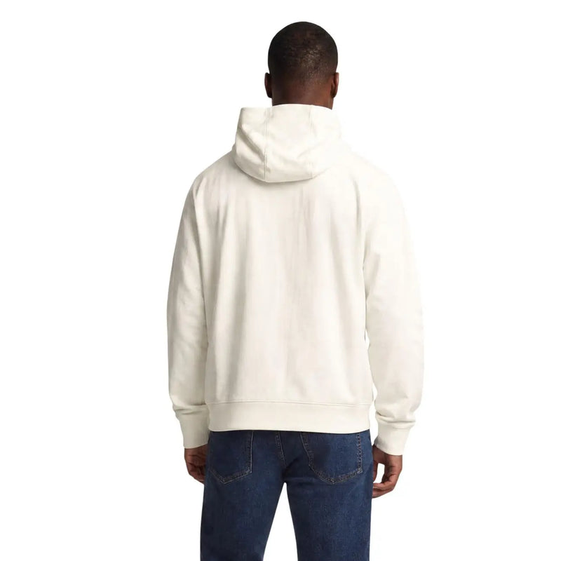 Ea7 Beigefarbener Herren-Hoodie aus Baumwolle mit cremefarbener Kapuze, lässiger Passform und gerippten Bündchen