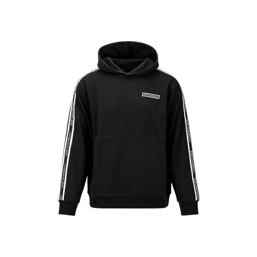 Ea7 Schwarzer Herren-Hoodie aus Baumwolle mit weißen Logostreifen an den Ärmeln