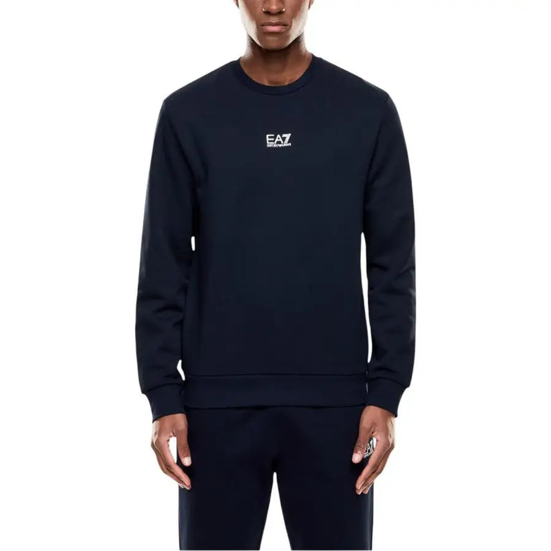 Marineblaues EA7 Herren-Baumwoll-Sweatshirt mit Rundhalsausschnitt und weißem Logo auf der Brust, Modell 8NPM34 PJVTZ