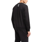 Ea7 Schwarzes Herren-Sweatshirt aus Baumwolle mit Rundhalsausschnitt und weißem, vertikalem Streifenlogo auf der Rückseite
