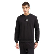 Ea7 Schwarzes Herren-Sweatshirt aus Baumwolle mit Rundhalsausschnitt und dezentem weißen Logo auf der Brust, ideal für die Freizeit.