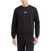 Ea7 Schwarzes Herren-Sweatshirt aus Baumwolle mit Rundhalsausschnitt und weißem Logo auf der Brust, kombiniert mit passender Hose