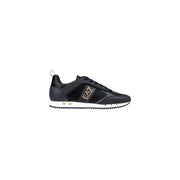 Ea7 Schwarzer Herren-Sneaker aus Polyamid zum Hineinschlüpfen mit synthetischen Mesh-Einsätzen und goldenen Logo-Akzenten an Seite und Ferse (Ansicht von hinten)