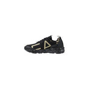 Ea7 Sportlicher Herren-Sneaker aus schwarzem Polyester zum Hineinschlüpfen mit goldenen, geometrischen Logo-Akzenten und profilierter Gummisohle