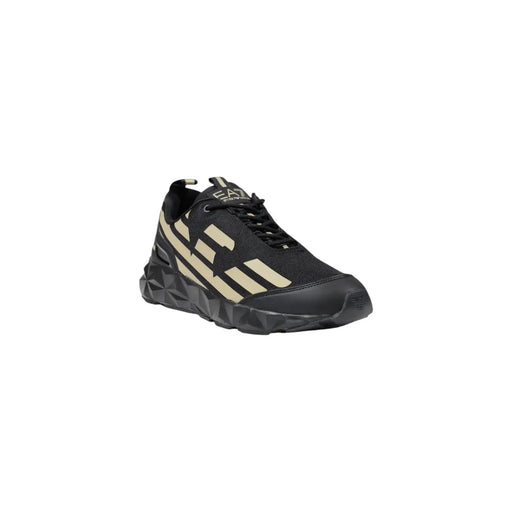 Ea7 Schwarze Herren-Sneaker aus Polyester mit beigefarbenem, strukturiertem Mesh-Obermaterial, markantem Streifenlogo und klobiger, geometrischer Sohle